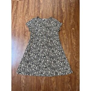 Peruvian Connection Dress Womens L Black Knit A-Line Maxi Paisley Leaf Artisan